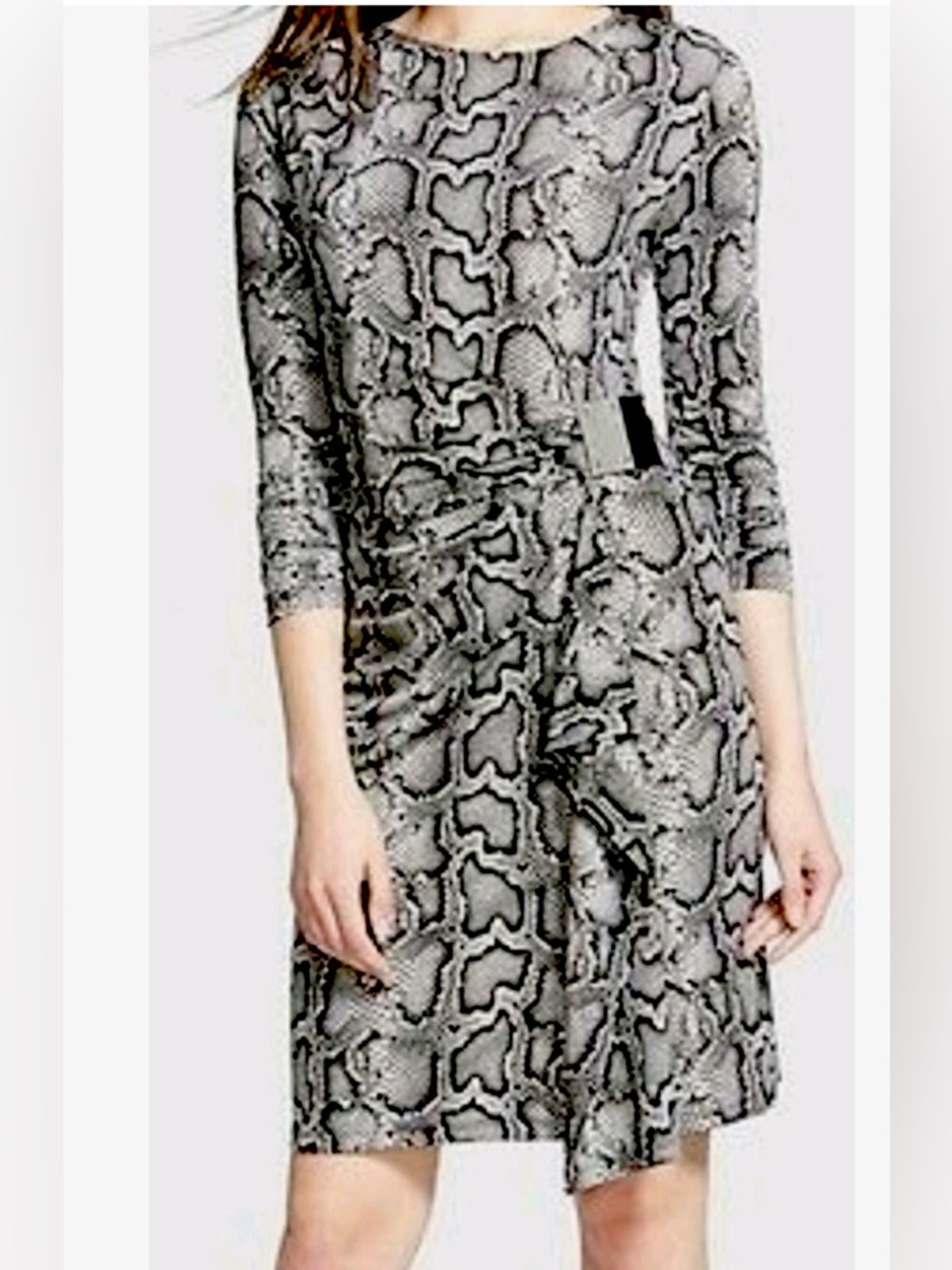 Michael Kors Black and Gray Snake Print Wrap Dress